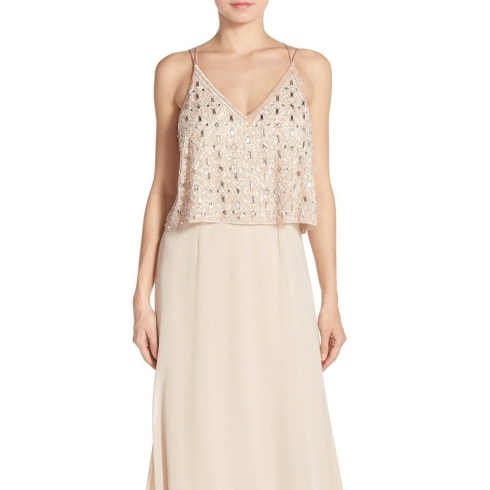 NWT Aidan Mattox Champagne Sequin Maxi Dress